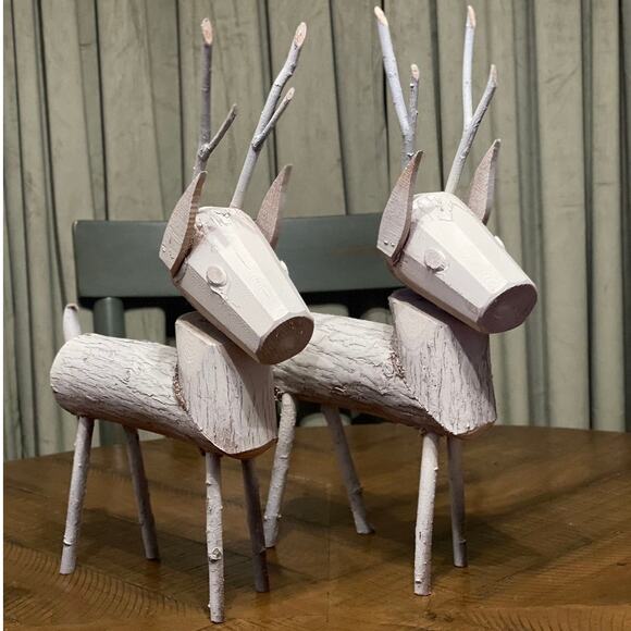 Vintage Other - Rustic Primitive Carved Wood Reindeer Set Of 2